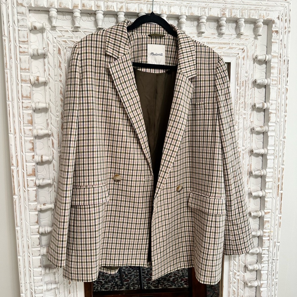 Madewell Women's Plaid Blazer - Cream, green, and purple